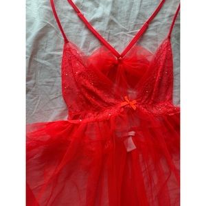 ❤️‍🔥 Firey Red Victoria’s Secret Rhinestone Tulle Babydoll ❤️‍🔥